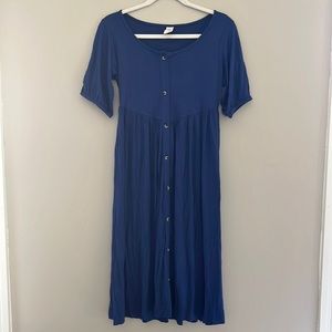 kate quinn navy blue button-front midi dress